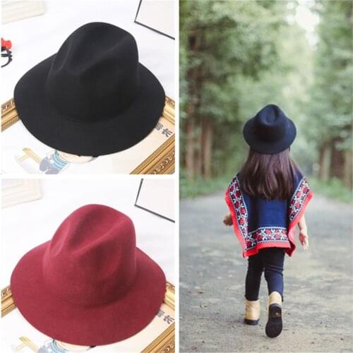 Children Felt Fedora Hat Wide Brim Panama Cowboy Hat soild color matching jazz woolen hat wholesale