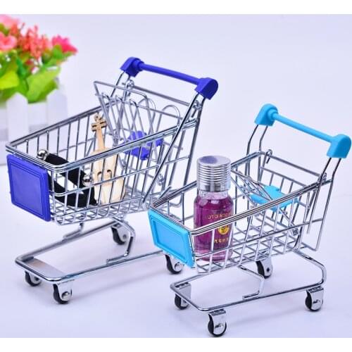 Baby pretend toy Supermarket Hand Trolley Mini Shopping Cart Desktop Decoration Storage Toy Gift Dollhouse Furniture Accessories