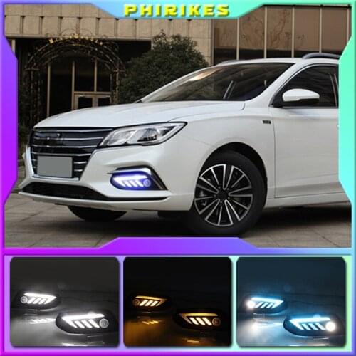 For Roewe Ei5 2019 2020 Daytime running lights LED DRL Fog lamp driving lights with Yellow Turn Signal Function
