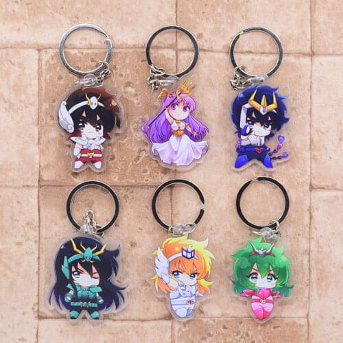 2019 Saint Seiya Keychain Double Sided Key Chain Acrylic Pendant Anime Accessories Cartoon Key Ring
