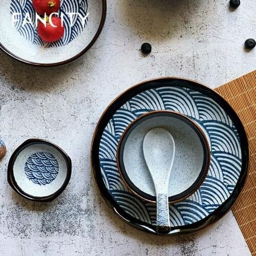 FANCITY Bowl and plate household combination Chinese bowl Japanese style not hot Qinghai wave small dish personality creativity