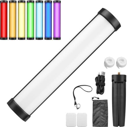 FL-T6 30W RGB LED Video Light Mini Handheld Photography Light Bi-Color 2800K-8500K w/ Tripod for Camp Live Stream Video Shooting