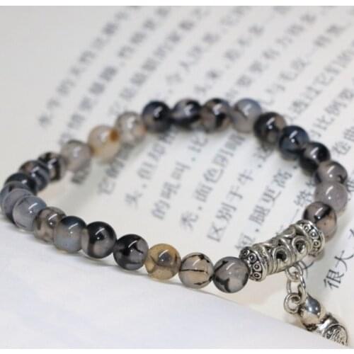 Classical 6mm Black natural dragon veins round agat stone onyx carnelian beads bracelet fashion women jewelry 7.5inch B1986