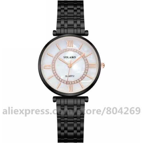Yolako Fashion Roman Numeral Diamond Steel Band Watch Elegant Women Dress Quartz Wristwatch Most Popular