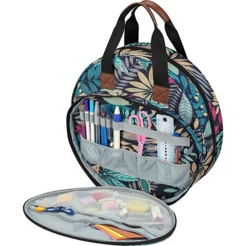 New Embroidery Thread Bag with Maple Leaves Round Embroidered Circle Bag Blue Color Knitting Tote Bag Sewing Accessories 2021