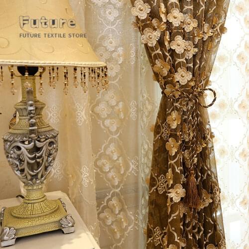The New Version European Balcony Full Version of Pearl Embossed Embroidered Curtains Curtains for Living Dining Room Bedroom