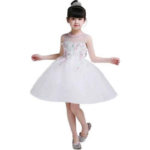 New White Sleeveless Flower Girl Dress for Wedding Lace Beading Ball Gown Girls First Communion Dress Custom Made Size