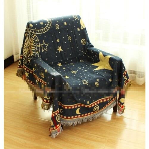 Free shipping cotton thread Mediterranean style blue star sky pattern throw single/double size sofa одеяло blanket bedspread