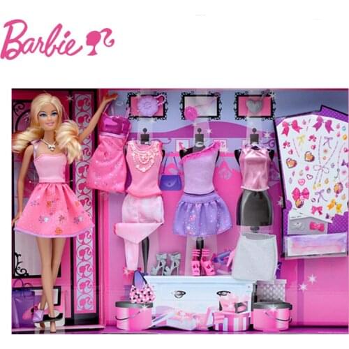 Genuine Barbie Doll Design Gift Box Dressup 5 Dress Multiple Accessories Fun Looks Educational Fashion Girl Toys for Kids