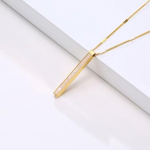 New Vertical Bar Necklace for Women,Gold Color Stainless Steel Pendant with Shell Insert,Vintage Temperament Lady Neck Jewelry