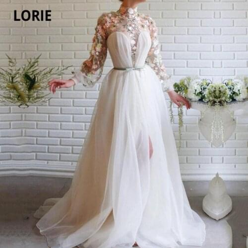 LORIE Fairy Prom Dress High Neck Flower Long Sleeves Dresses for Women Arabic Evening Party Celebrity Gown vestidos de formatura