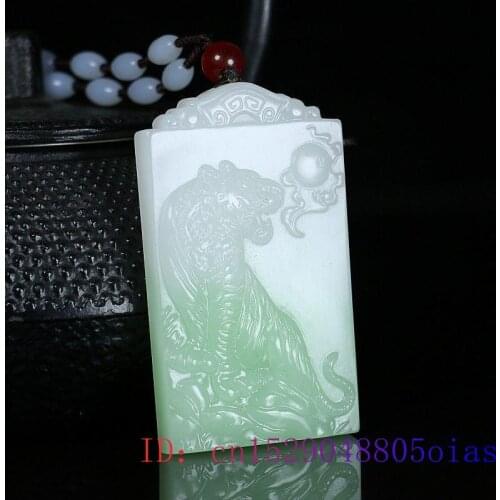 Green Jade Tiger Pendant Natural Gifts Jewelry Charm Women Necklace Men Amulet Carved Jadeite Fashion Chinese