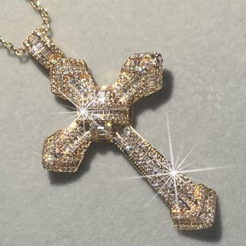 Handmade Christianity Cross Pendants sona diamond painting full real 925 silver 14k gold Wedding Necklace for Women Men jewelry