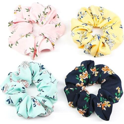 Drop Ship Sale Women Elastic Hair Rubber Bands Pink Scrunchies Escolar Girls Floral Hair Accessories New Year Schrunchies