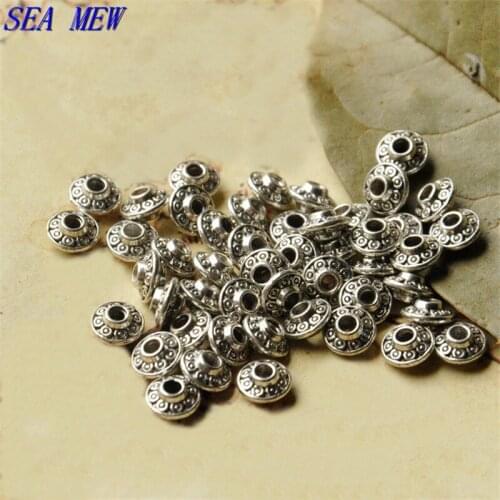 SEA MEW 7.5mm Antique Silver Color Spacer Beads Round Hole beads For Jewelry Making
