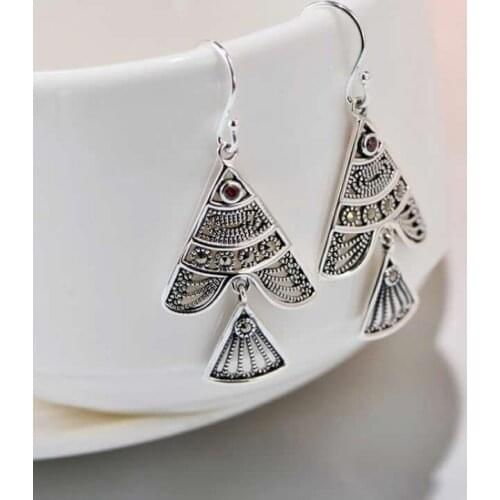 Pure S925 Silver Earrings Women Fish Dangle Earrings Vintage Earrings