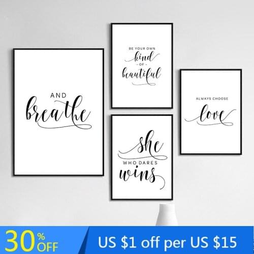 Modern Art Canvas Painting Print Black White Breathe Love Quotes Wall Poster Modular Pictures For Living Room Home Decor080