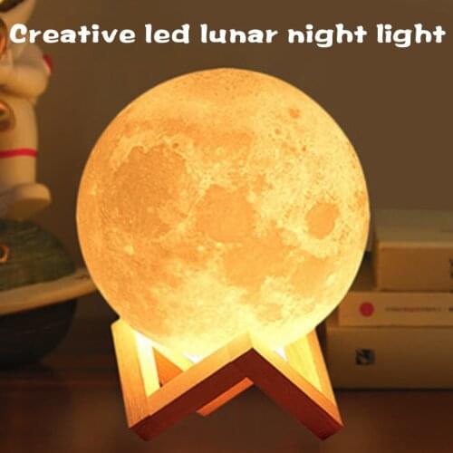 LED Night Light Moon Lamp 8CM 3D Print Creative Star Battery Powered With Stand Gentle lighting Home Decorion Children Gift