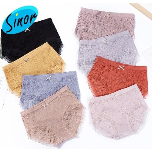 Seamless Cotton Lace Mid-Waist Worm Underwear Womens Large Size Fat mm Comfortable Large Size Breathable Girl Seamless Briefs