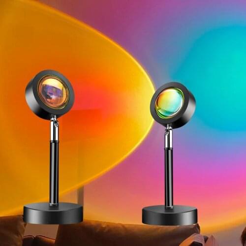 USB Rainbow Sunset Red Projector Led Night Light Sun Projection Table Lamp for Bedroom Coffee Background Wall Decoration Lamp
