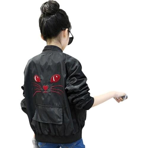 Spring Girls Outerwear Casual Girls Jacket Cartoon Cats Coat Daughter Solid Clothing For Girls Teen Girl Jacket 10 12 14 Years