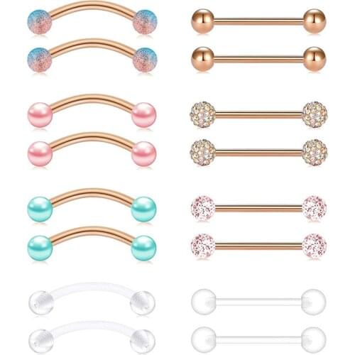 14G Long Nipple Rings Curved Barbells Stainless Steel Pettie Belly Rings Curved Barbells Piercing Jewelry for Women 18mm Bars