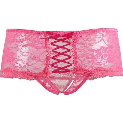 Women Lace Panties Open Crotch Floral Lace Panty Hollow Out Transparent Intimates Underpanties Plus Size Sexy Lingerie PW5011