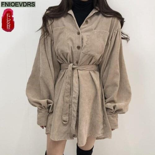 Loose Lazy Shirt Dress Women Fall Autumn 2021 Chic Korea Design Vintage Retro Single Breasted Button Feminine Vestidos