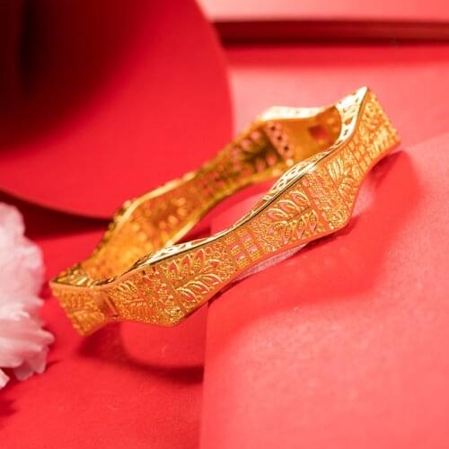 1Pcs Bangles Luxury Gold Color Bangles Indian Ethiopian African Bangles For Women Dubai Bracelet Party wedding Gifts Adjustable