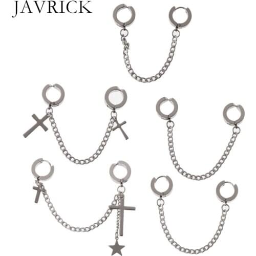 1Pc Hip Hop Double Pierced Hoop Huggie Dangle Chain Drop Earring Studs Ear Cuffs Dangle Earring Men Women Ear Jewelry Gift