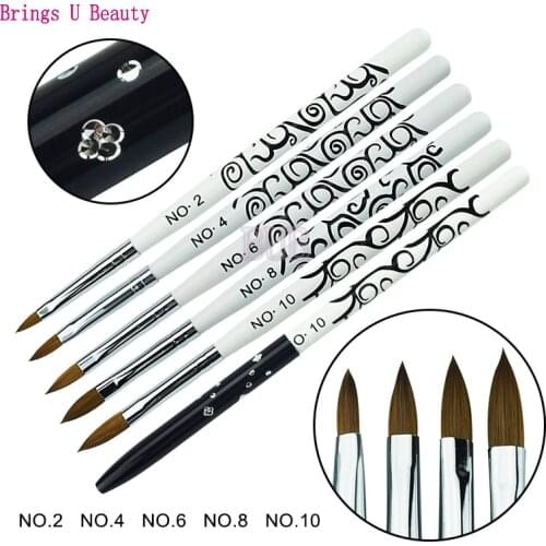 1pc No. 2/4/6/8/10 Kolinsky Sable Acrylic Nail Art Brush With Protection Cap UV Gel Builder Carving Pen Acrylic Liquid Powder