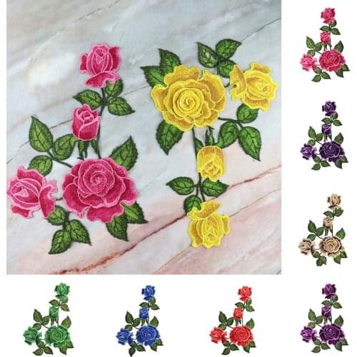 1pc Red Rose Patch Embroidered Sewing On Patch Flower Iron On Patch Stickers Clothes Badge Sewing Fabric Applique Accessories