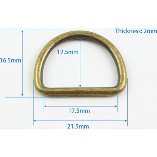 100 Pieces 17.5mm Antique Brass Color Welded Metal D Ring For Purse Bag Handbag