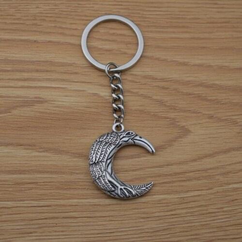 12pcs Norse Viking Pagan Wicca Raven Keychain crescent Moon Pagan Witch Jewlry