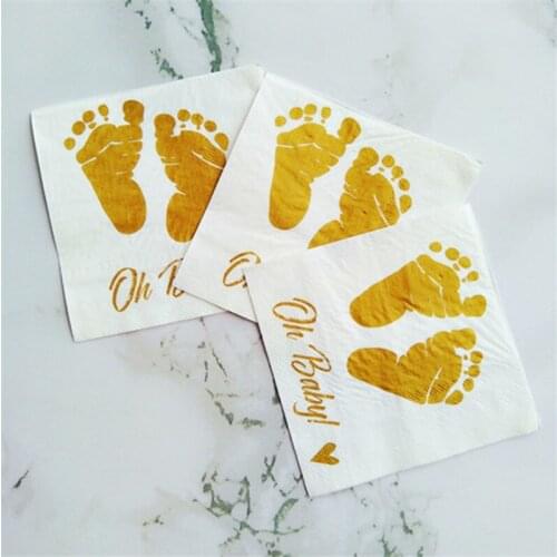 20pcs Oh Baby Disposable Napkins Party Flash Gold Stamping Feet Printed Napkins Birthday Decoration Baby Shower Decoration