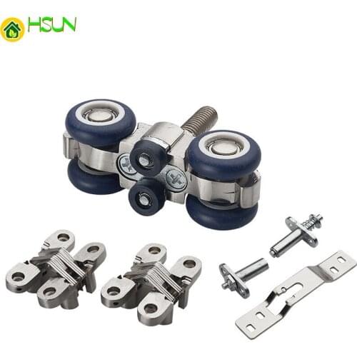 Balcony folding door hanging wheel sliding door pulley glass door mute hanging slide with dark hinge axis