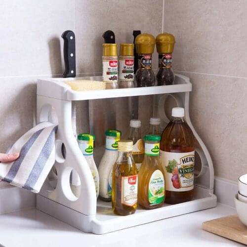 Double Layer Shelf Kitchen Tools Holder Caster Knife Seasoning Jar Bottles Dish Storage Rack Bathroom Cosmetic Makeup Organizer