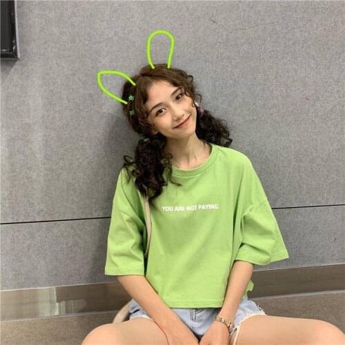 T-shirts Women New Korean Loose Harajuku Casual Printing England Korea O-Neck Short Sleeve Female Sweet Student Tops