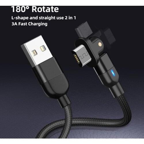 Mico USB Data Cable Mobile Phone Fast-speed Charging Cable 180 Degree Rotation for Android Phone Computer Nylon Braid Game Cable