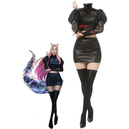 KDA Baddest Ahri Cosplay Costume LOL KDA Cosplay Baddest Ahri Cosplay Outfit Game Sexy Costume shoes wig for Women Halloween