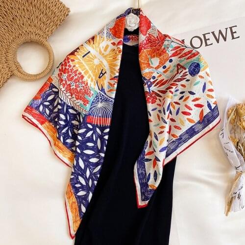 KOI LEAPING new urban fashion temperament 90 graffiti large square scarf female handmade twill silk scarf dual-use shawl