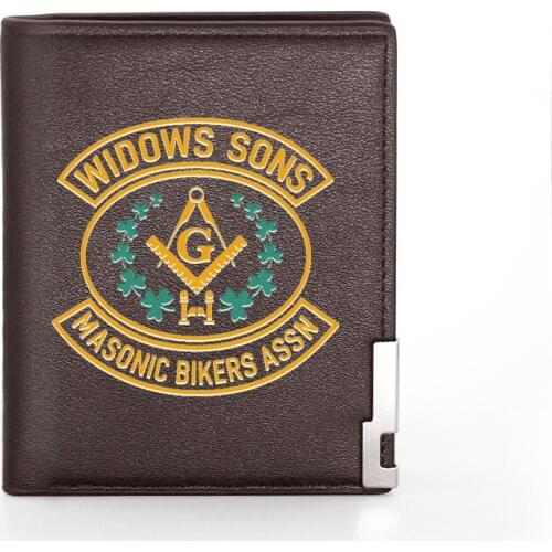 High Quality Widows Sons Masonic Bikers Assn Wallet Leather Purse Men Women Credit Card Holder Short Male Slim Coin Money Bags