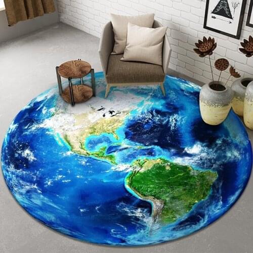 3D Earth Round Living Room Carpet Non-slip Chair Mat Bedroom Rug for Boys Room Entrance Doormat Kids Play Gaming Mat Area Rug