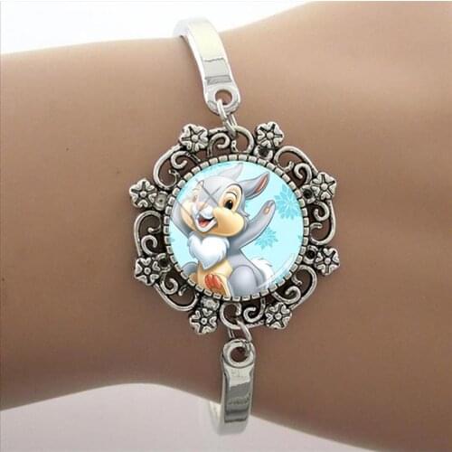 Disney Bunny Thumper Lace Bracelet Fawn Bambi Handmade Classic Ladies Jewelry Glass Cabochon Dome Cartoon Bracelet