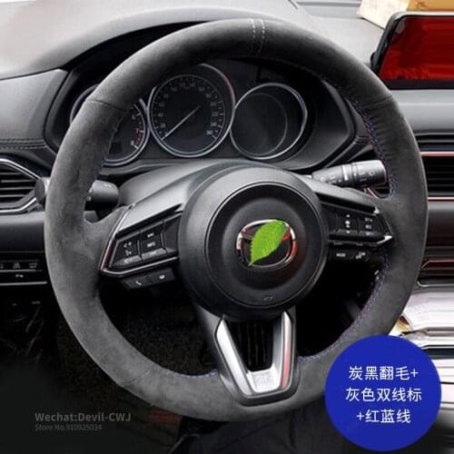 Steering wheel cover for Mazda 6 CX4 Familia Premacy CX-30 CX5 CX8 hand-stitch leather grip cover Auto parts car accessories