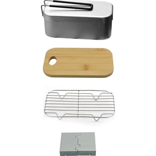 Lunch Container Portable Snack Food Box Camping Bento Box 800ml Folding Handle Steaming W Rack Stove Chopping Board for Travel