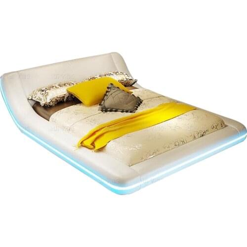 Genuine Leather multifunctional bed frame rectangle bed Nordic camas ultimate bed alterable LED light 8050