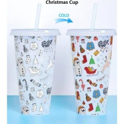 Cold color changing700ml 710ml 22oz 24oz reusable plastic christmas mug with straw and lid