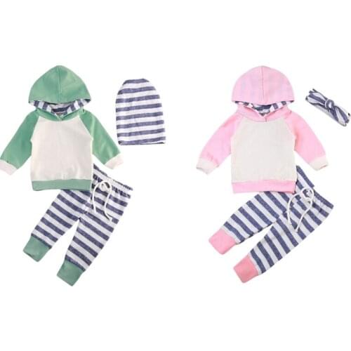 New 3PCS Set Baby Girl Long Sleeve Patch Hooded Boy Sweatshirt +Striped Leggings Pants Newborn Outfits