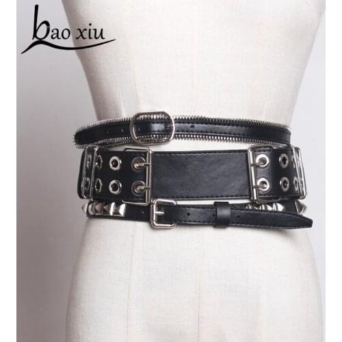 New Street Waist Wide Belt Punk Hip-hop Trendy Women Belts Ladies Fashion Cowboy Belt Steel Pin Buckle Waistband Zipper Belt